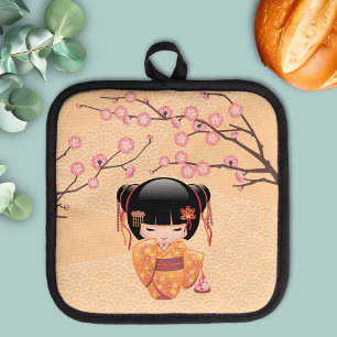 Ume Kokeshi Doll - Japanese Peach Geisha Girl Pot Holder