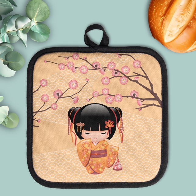 Ume Kokeshi Doll - Japanese Peach Geisha Girl Pot Holder (Creator Uploaded)