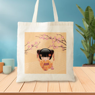 Ume Kokeshi Doll - Japanese Peach Geisha Girl Tote Bag