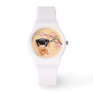 Ume Kokeshi Doll - Peach Kimono Geisha Girl Watch