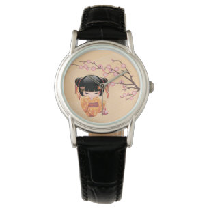 Ume Kokeshi Doll - Peach Kimono Geisha Girl Watch