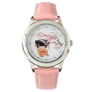 Ume Kokeshi Doll - Peach Kimono Geisha Girl Watch