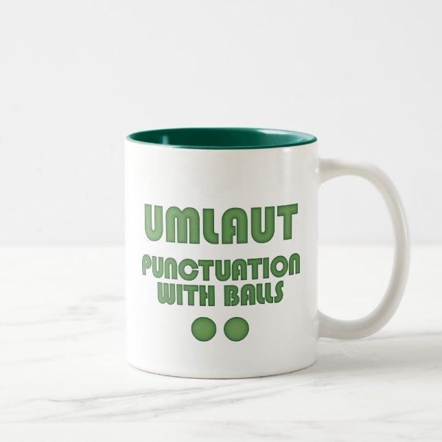 Umlaut Balls (Green) Two-Tone Coffee Mug (Right)