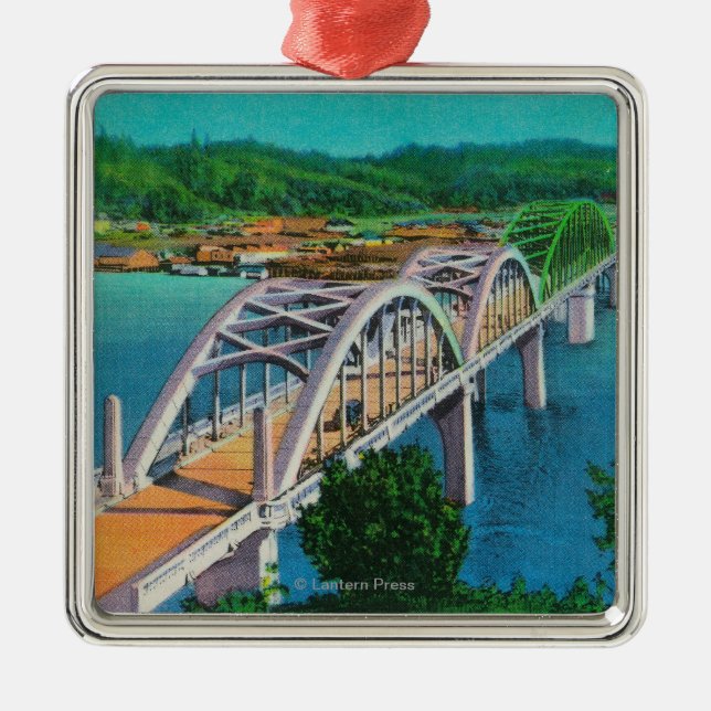 Umpqua River Bridge in Reedsport, Oregon Metal Tree Decoration (Front)
