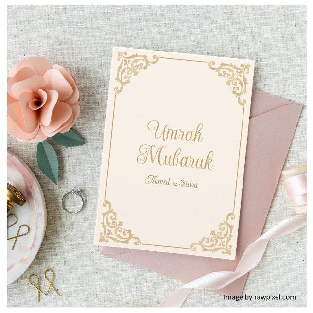 Umrah Mubarak Cream Gold Elegant Greeting Card (Creator Uploaded)