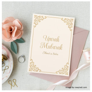 Umrah Mubarak Cream Gold Elegant Greeting Card