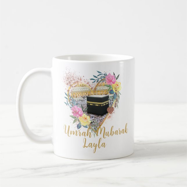 Umrah Mubarak Floral Heart Kaabah Mug  (Left)