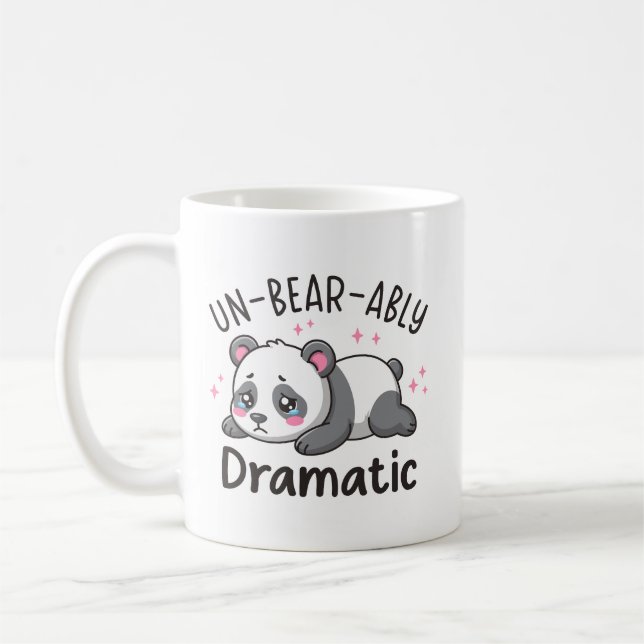 Un-bear-ably Dramatic - Cute Sad Panda Pun Design Coffee Mug (Left)