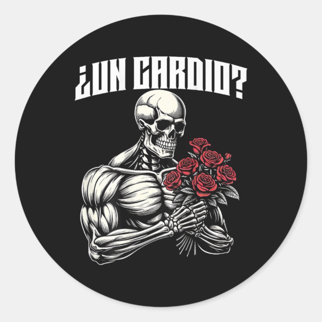 Un Cardio Espalda. Calaca Con Flores Rosas  Classic Round Sticker (Front)