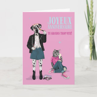 Un dalmatien et un chat à la mode grandissent vite card