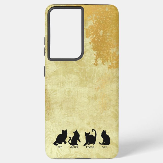 un deux trois cat cute french counting distressed samsung galaxy s21 ultra case (Back)