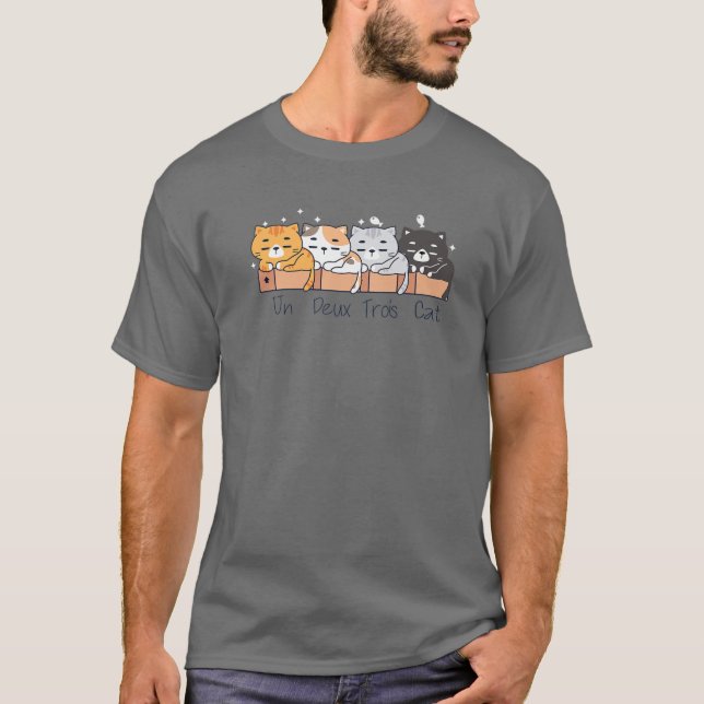 Un Deux Trois Cat Tee Cute Kitten Funny French Cat (Front)