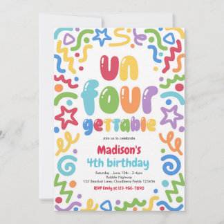 Un-Four-Gettable Confetti Balloon 4th Birthday Invitation