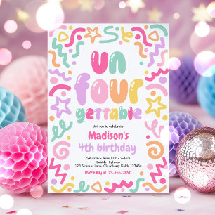 Un-Four-Gettable Confetti Balloon 4th Birthday Invitation