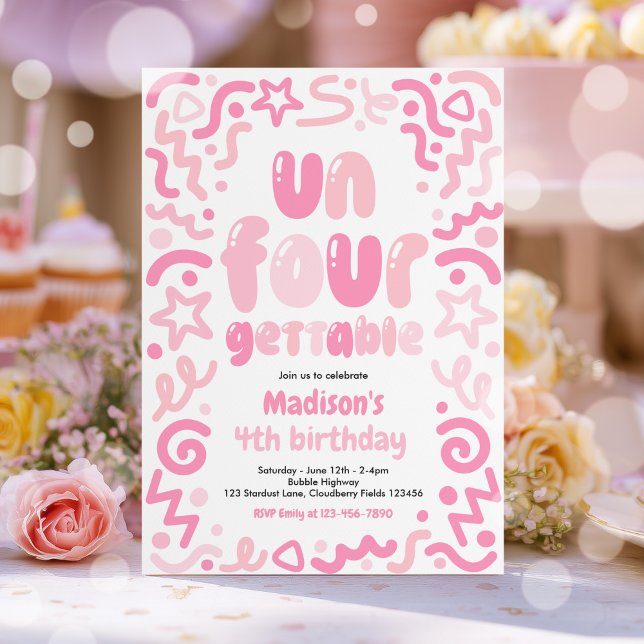 Un-Four-Gettable Confetti Balloon 4th Birthday  Invitation (Creator Uploaded)