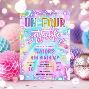 Un-Four-Gettable Neon Glow 4th Birthday Party Invitation