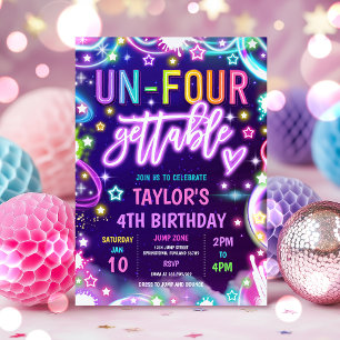 Un-Four-Gettable Neon Glow 4th Birthday Party Invitation