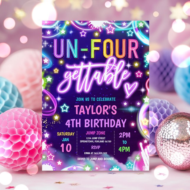 Un-Four-Gettable Neon Glow 4th Birthday Party Invitation (Creator Uploaded)