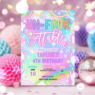 Un-Four-Gettable Neon Glow 4th Birthday Party Invitation