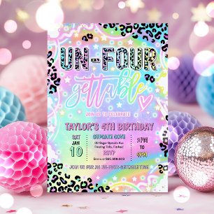 Un-Four-Gettable Rainbow Leopard 4th Birthday Invitation