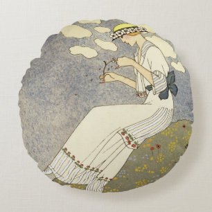 Un Peu..., design for a country dress by Paquin, 1 Round Cushion