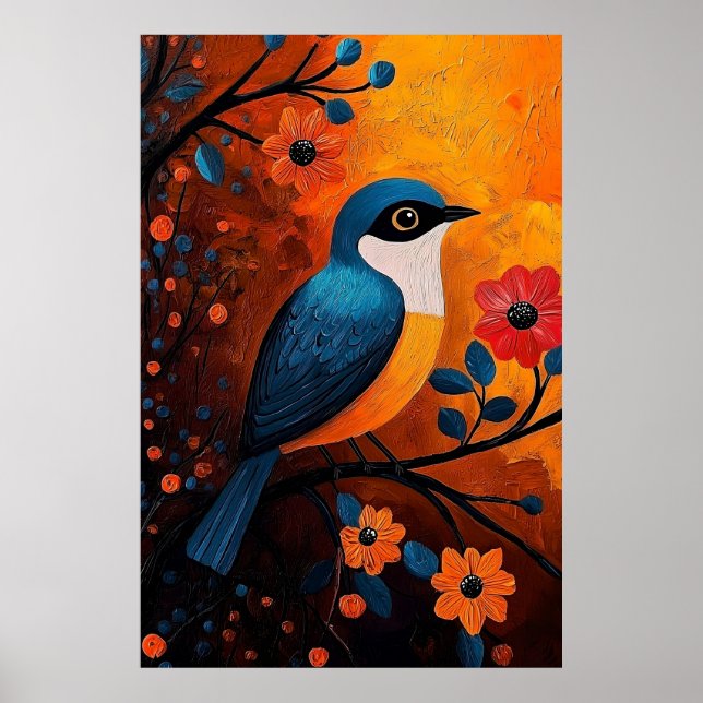 Un Solo Pájaro – Vibrant Bird and Floral Art Poster (Front)