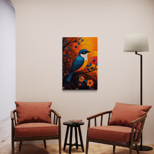 Un Solo Pájaro – Vibrant Bird and Floral  Canvas Print