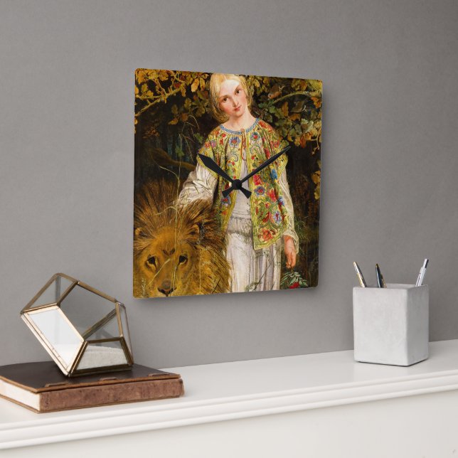 Una and the Lion, 1860 by William Bell Scott Square Wall Clock (Office)