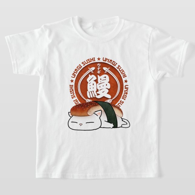 Unagi Eel Sushi Cat T-Shirt (Laydown)