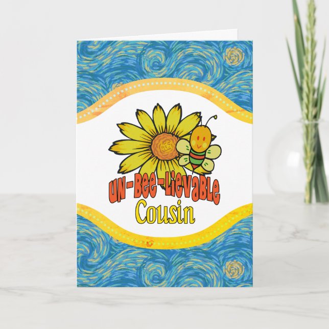 Unbelievable Cousin Sunflowers and Bees Card (Front)