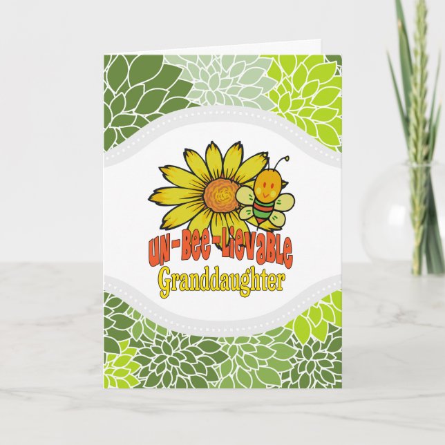 Unbelievable Granddaughter Sunflowers and Bees Card (Front)