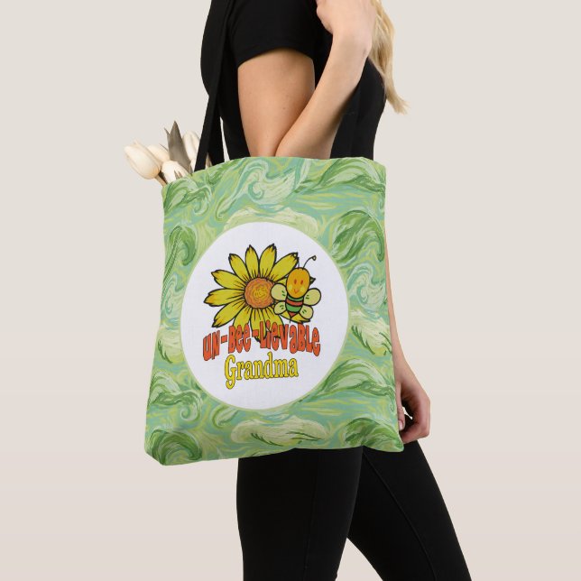 Unbelievable Grandma Sunflowers and Bees Tote Bag (Close Up)
