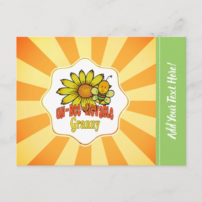 Unbelievable Granny Sunflowers and Bees Postcard (Front)