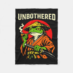 Unbothered Samurai Frog Vintage Japanese Zen Toad Fleece Blanket