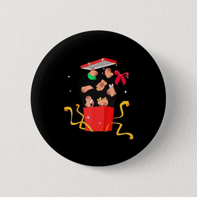 Unboxing Blind Box Capybara Pyjama Ugly Christmas  6 Cm Round Badge (Front)