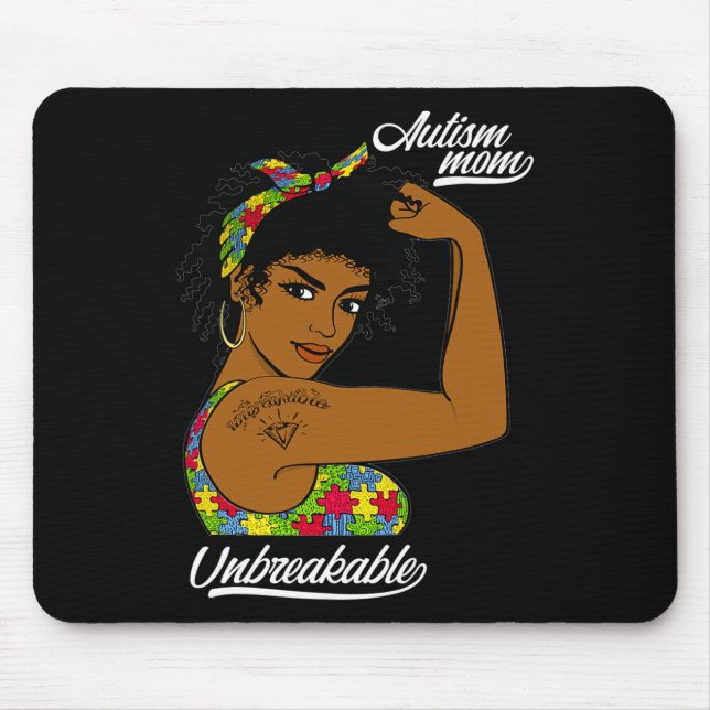 Unbreakable Autism Mum Messy Bun Autism Awareness  Mouse Pad (Front)