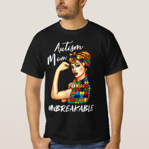 Unbreakable Autism Mum Messy Bun Autism Awareness  T-Shirt