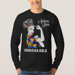 Unbreakable Autism Mum Messy Bun Autism Awareness T-Shirt