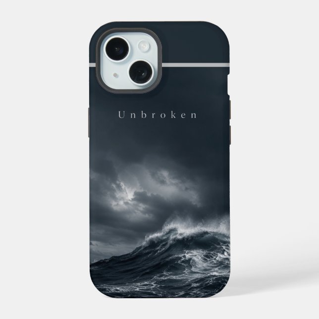 Unbroken - Dark Stormy Ocean Aesthetic Quote iPhone 15 Case (Back)