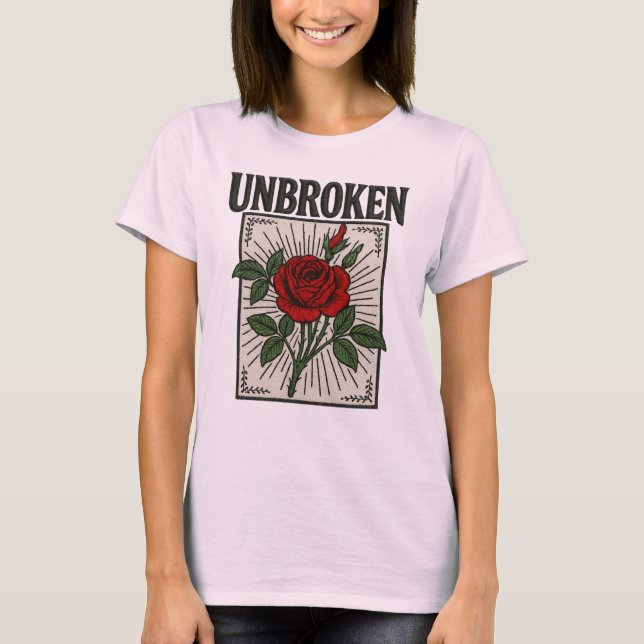 Unbroken Rose Embroidered Art T-Shirt (Front)
