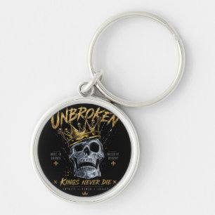 Unbroken Skull King Crown Edgy Motivational Art Key Ring
