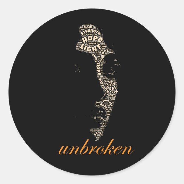 Unbroken Woman Typography Classic Round Sticker (Front)