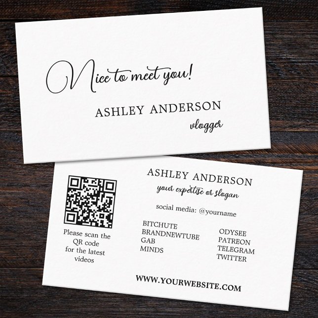Uncensored Simple Vlogger Social Media QR Code Business Card (Creator Uploaded)