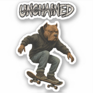 Unchained Skater Pitbull Graphic Art Skateboarding
