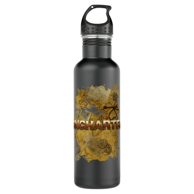 Uncharted Map with Logo TShirt 710 Ml Water Bottle (Front)