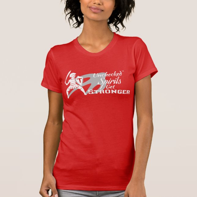 Unchecked Spirits Get Stronger - Red crew t-shirt (Front)