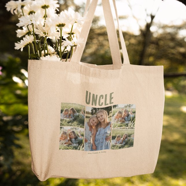 Uncle 5 Photo Collage Personalised Large Tote Bag (Creator Uploaded)