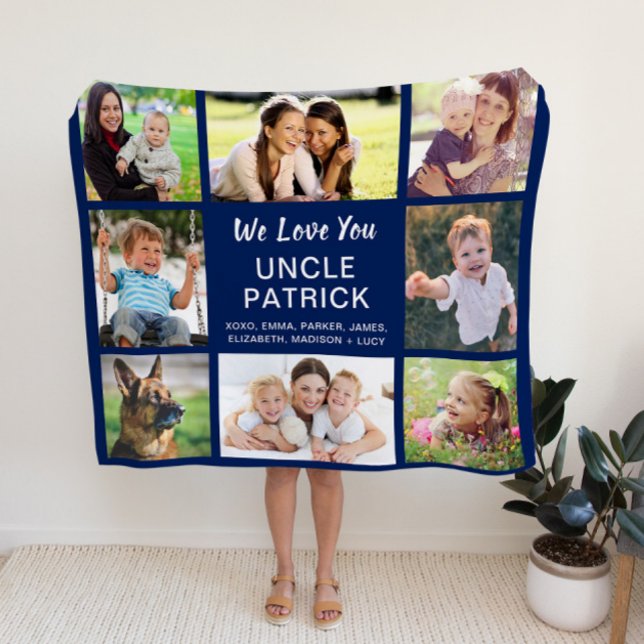 Uncle 8 Photo Collage Navy Blue Fleece Blanket (Creator Uploaded)