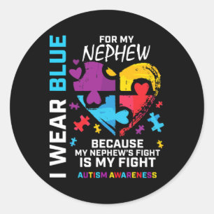 Uncle Aunt Heart I Wear Blue For My Nephew Autism  Classic Round Sticker