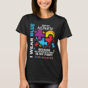 Uncle Aunt Heart I Wear Blue For My Nephew Autism  T-Shirt